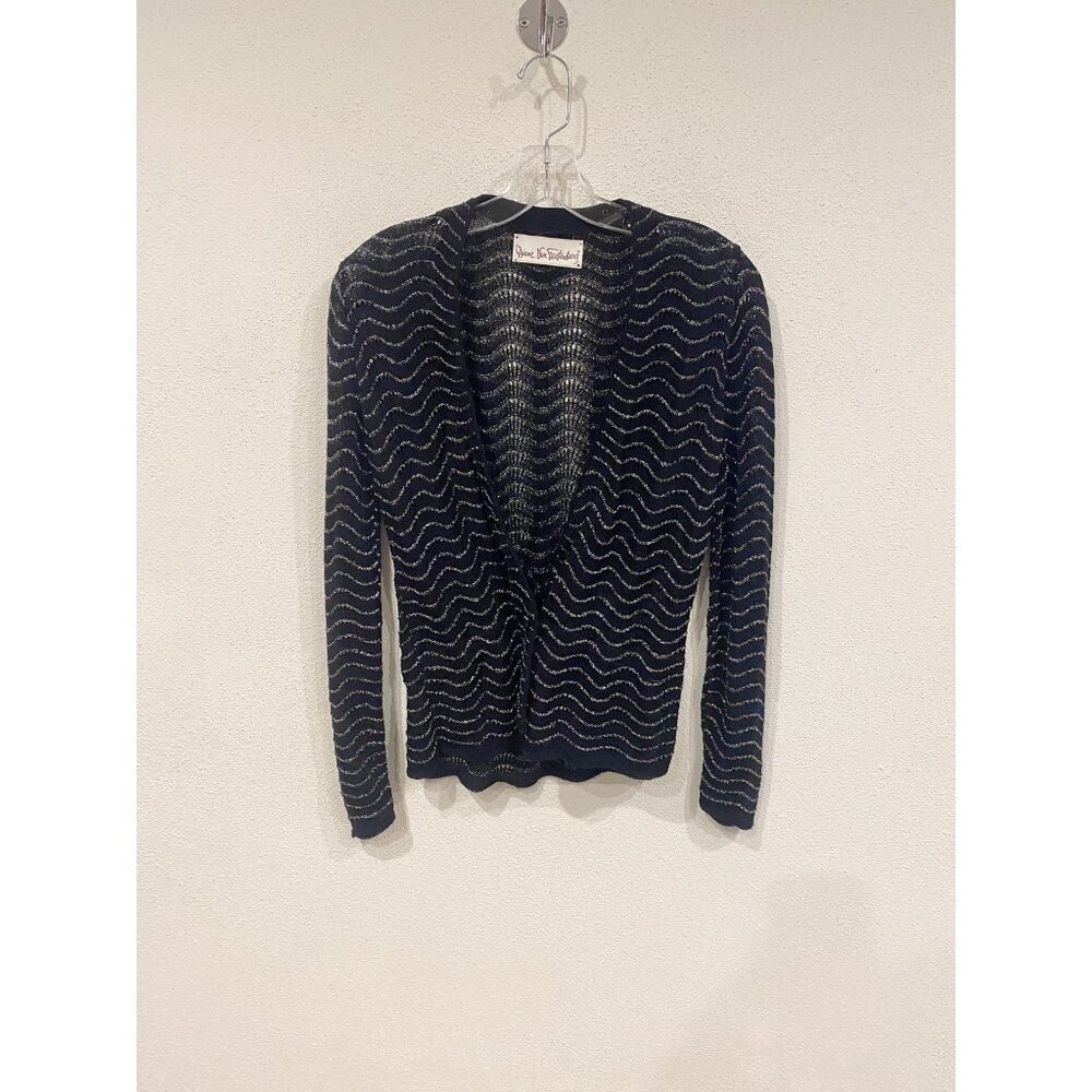 Vintage Diane Von Furstenberg Sweater Womens Medium Metallic Cardigan Shimmer 80
